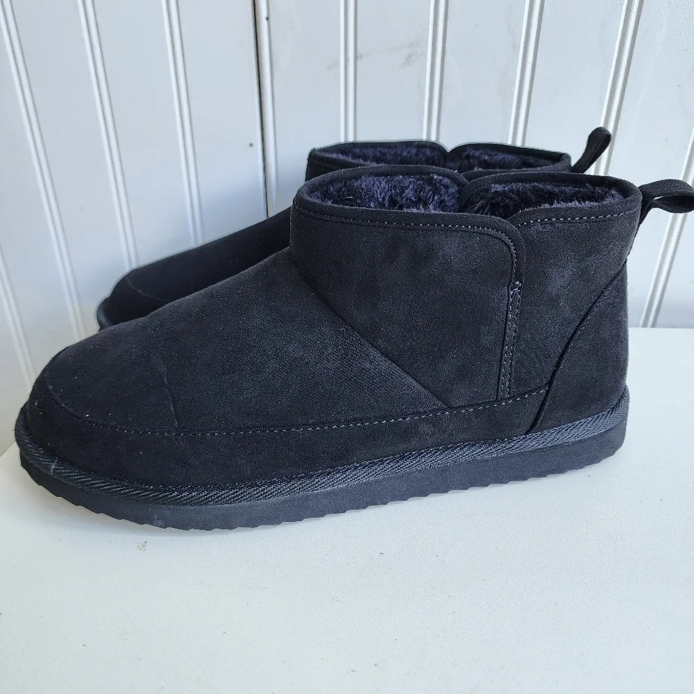 Old Navy Cozy Lined Faux Fur Winter Boots Ankle Booties Black Womens Size 7